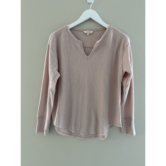 Lucky Brand Tops - Lucky Brand Pink Waffle Knit Long Sleeve V-Neck Shirt - Small